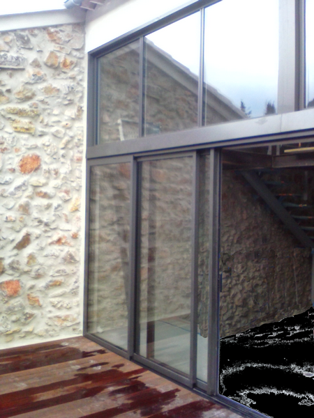 Coulissant avec imposte fixe gris RAL 7022