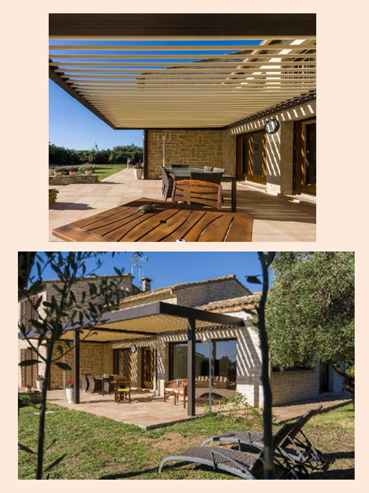 Pergola bioclimatique adossée au mur